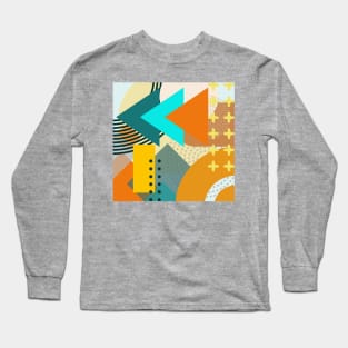 Modern Geometric Pattern Vibrant Aqua Gold Terracotta Retro Style Long Sleeve T-Shirt